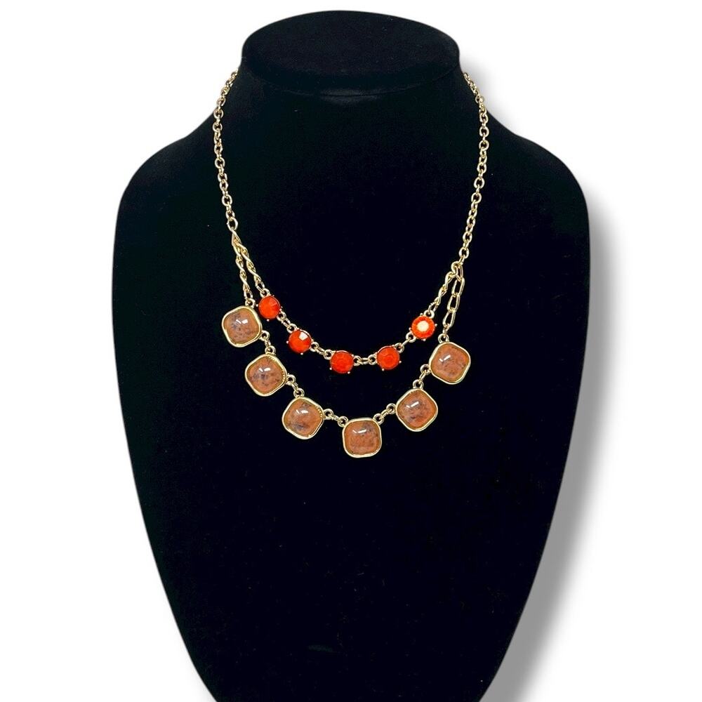 Thalia Sodi Layered Gold-Tone Necklace with Red & Peach Stones (18”)